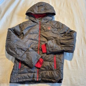 Spyder Boys size Large Nexus Puffer JKT With red Cuff Polar Gray